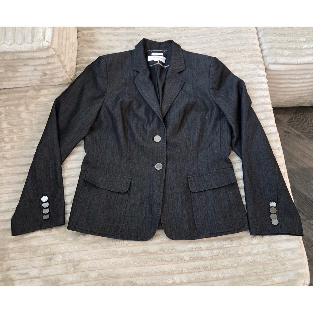 Calvin Klein 14P Blazer Pants Womens Charcoal Grey Two Button Suit Set - Picture 2 of 16